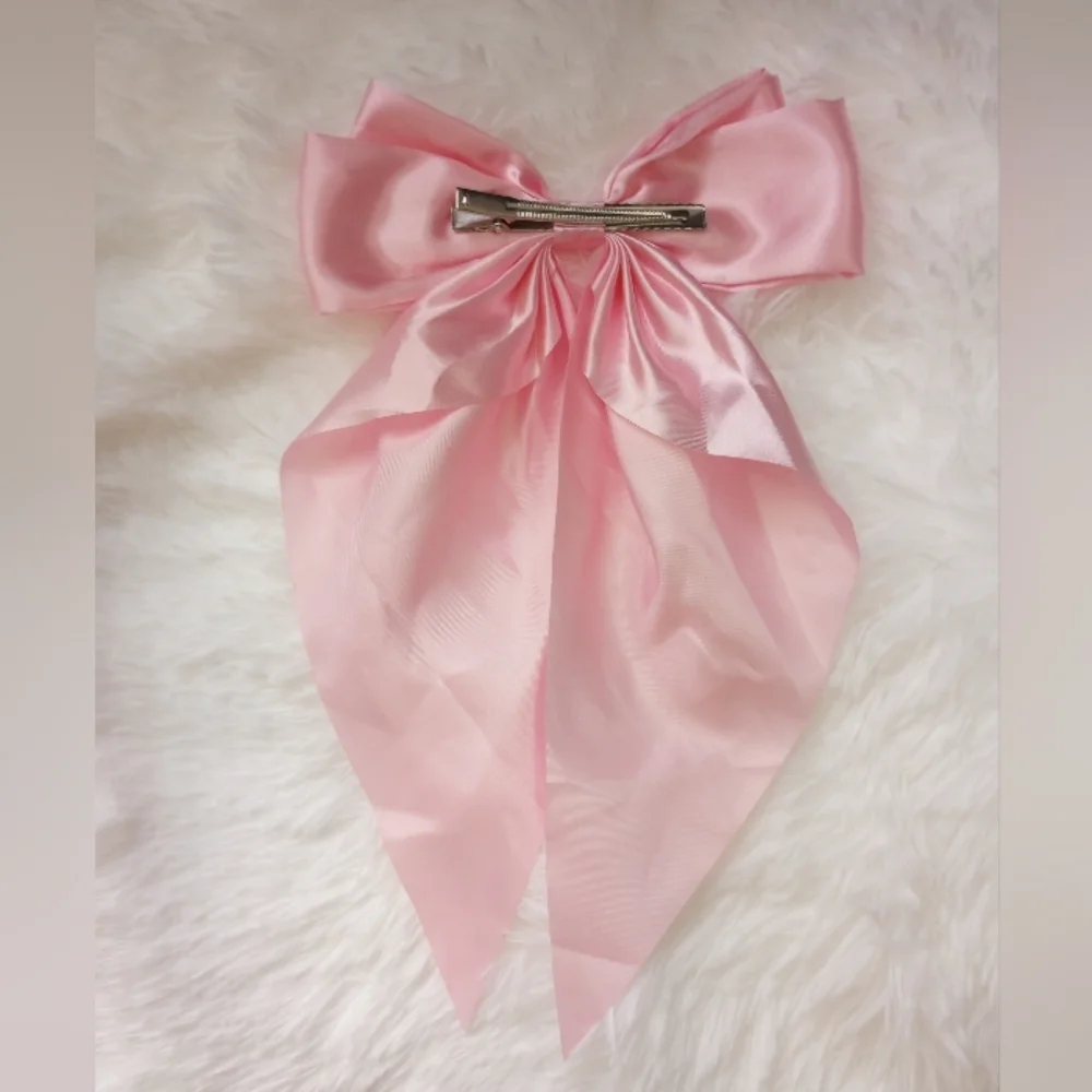 Chic Pastel Pink Large Satin Hair Bow Clip Accessory